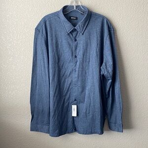 DKNY Men's Button Up Long Sleeve Sport Shirt, Blue, Size XXL
